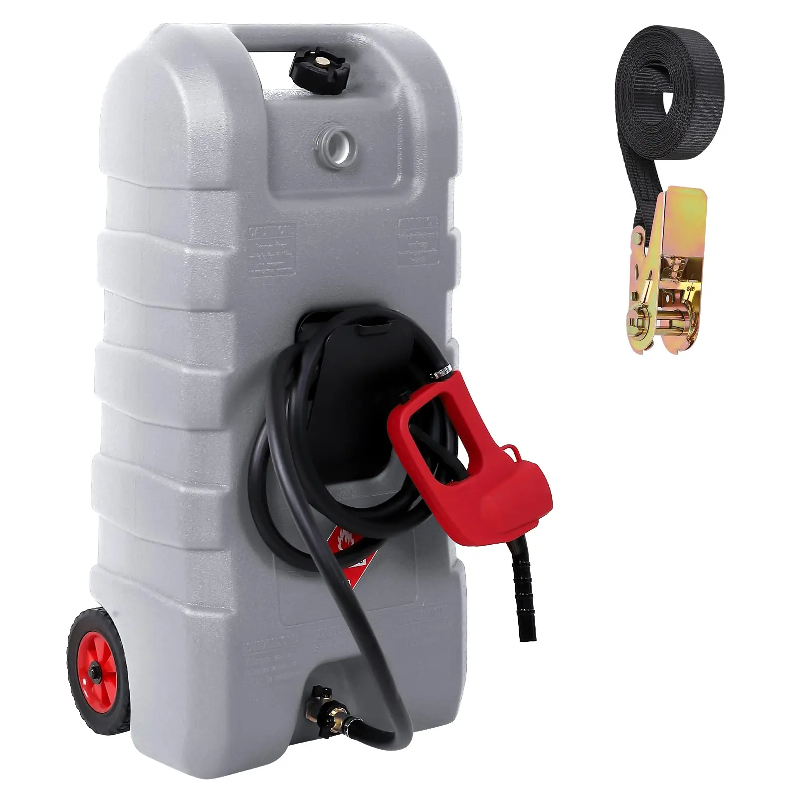 15 Gallon Fuel Caddy Portable Gas Can with Fluid Transfer Siphon Pump and 10Ft Delivery Hose, Diesel Storage Tank on Wheels for Cars, ATVs,Boats-Grey