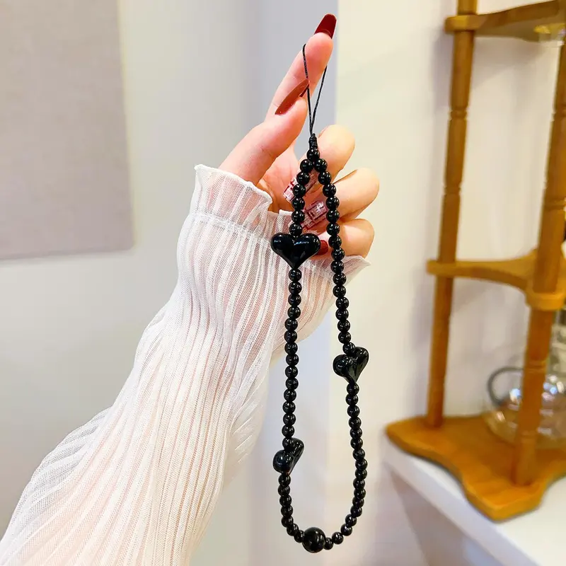 Beaded Phone Chain - TPU Cellphone Accessory with Creative Design, Soft Tactile Charm, Decorative Hanging Strap, Smartphone Sling, Phone Keychain, Beaded Adds Soft Tactile Charm, Hanging Loop