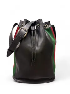 Pre-owned GUCCI Leather Bucket Bag Tom Ford Era Red and Green Webbing