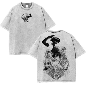 Chainsaw Man Denji Reze bomb devil arc v9 Anime Manga Oversize 2 sided Washed T-shirt Cotton Unisex Menswear 90s graphic tees