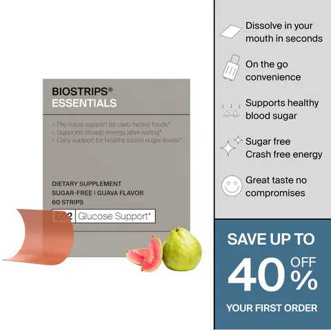 BIOSTRIPS Glucose Support Strips | Blood Sugar Support & Carb Metabolism | Sugar-Free Before Meals | 60ct