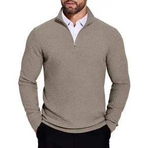 Men's quarter zip sweater slim fit lightweight knit stand up collar pullover sweater casual lapel sweater(Sheet)
