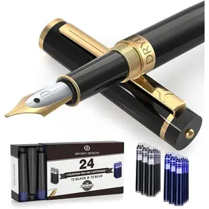 Dryden Designs Fountain Pen - Medium Nib 0.5mm | Includes 24 Ink Cartridges and Ink Refill Converter | Calligraphy Pen, Consistent Writing, Smooth Flow, Left and Right Handed -Intense Black