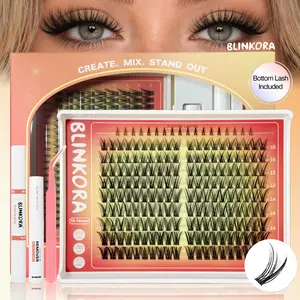 Blinkora BunnyLite Cluster Eyelash Kit, 10-16mm Beginner-Friendly DIY Natural Volume Eyelash Extensions, Waterproof Long-Lasting, with Free Glue, Remover & Applicator, Beauty Makeup Cosmetics, Eyelash Extension, Cluster Lashes