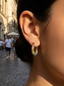 Rainbow Rhinestone C-Shape Earrings Set, Style Colorful Water Drill Ear Rings, Street Fashion Essential