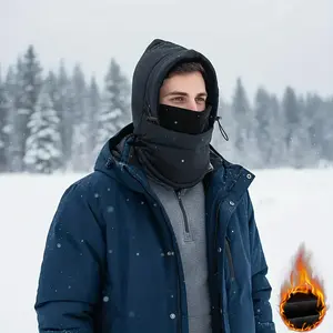 1 Piece Men's Pullover Hat with Integrated Neck Warmer and Face Mask, Fleece-Lined and Thickened, Essential for Autumn and Winter, Suitable for Wearing in Cold Seasons, Balaclava Hat