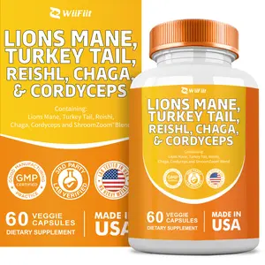 Lions Mane 3000mg 20in1 Mushroom Supplement with Turkey Tail 2000mg Reishi 1000mg Cordyceps Chaga 1000mg Maitake Meshima Poria Cocos Shiitake Oyster Porcini Enoki for Men and Women,60 Count USA
