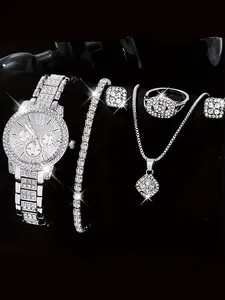 6-piece fashionable round versatile design, light luxury women's watch, women's high-end feel, business temperament set