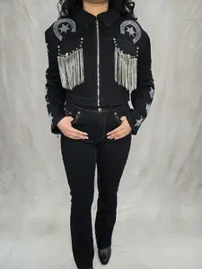 Womens Rhinestone Fringe Jacket w/ Star and Horse-show Rhinestones