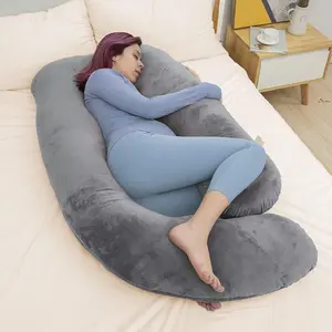 AIT Corp Grey Maternity Pillow for Pregnant Women - J Shaped Full Body Pillow with Velvet Cover, side sleep ,gift for pregnant,  pregnancy products, full body pregnancy pillow,  Maternity Pillow Cover with Lark Design,