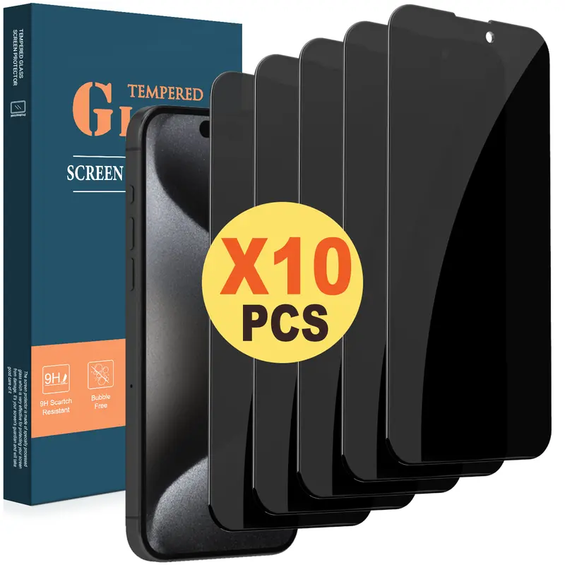 10 Pcs Privacy Screen Protector for iPhone Duo 18 Pro Max 18 17 16 15 14 13 12 11 XR XS MAX, 9H Anti Spy Private Tempered Glass Film, Anti-Scratch