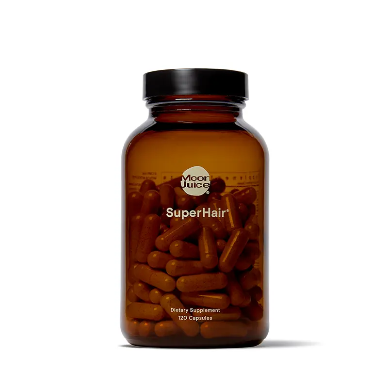 Moon Juice - SuperHair - Bottle (120 Capsules) - Hair Growth Vitamins - Multivitamins & Organic Ashwagandha - Reusable Glass Bottle - 3rd Party Tested - 100% Traceable - Vegan, Gluten Free, Non GMO