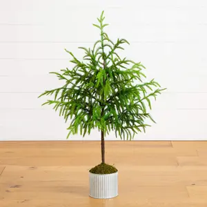 3' Artificial Real Touch Norfolk Island Pine in Metal Tin Planter with Natural Look