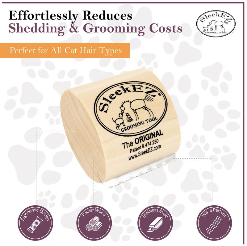 SleekEZ Cat Brush for Shedding & Grooming, Wooden Handle & Stainless Steel Blade, Pet Brush for Indoor Cats, 2.5 Inches Long Groomer Tools Fur Removal Tool