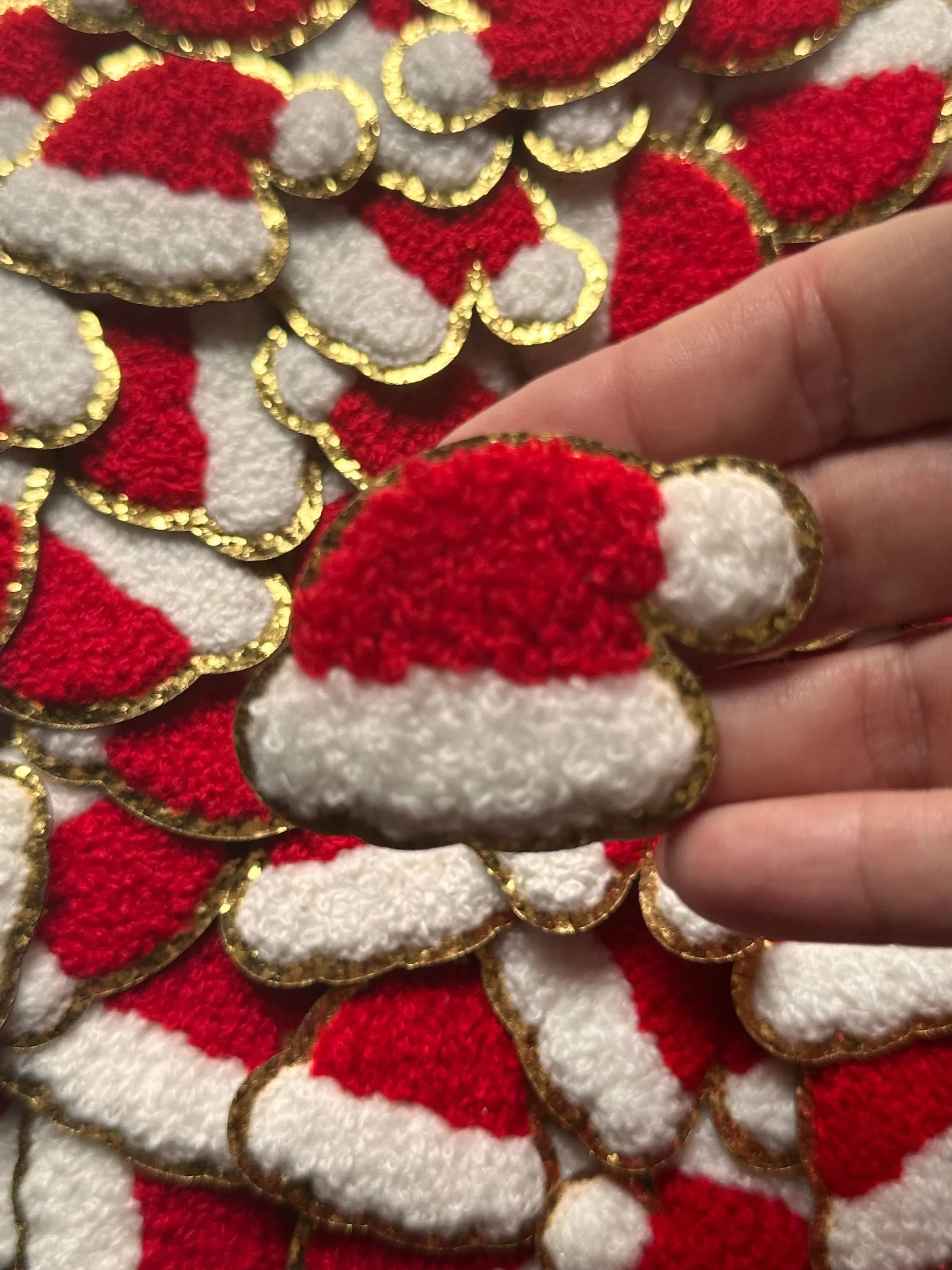 Christmas Red Santa Hat patch, Chenille Iron on patch, Glitter border patch, Iron On patch, Hat Patch, Christmas patch