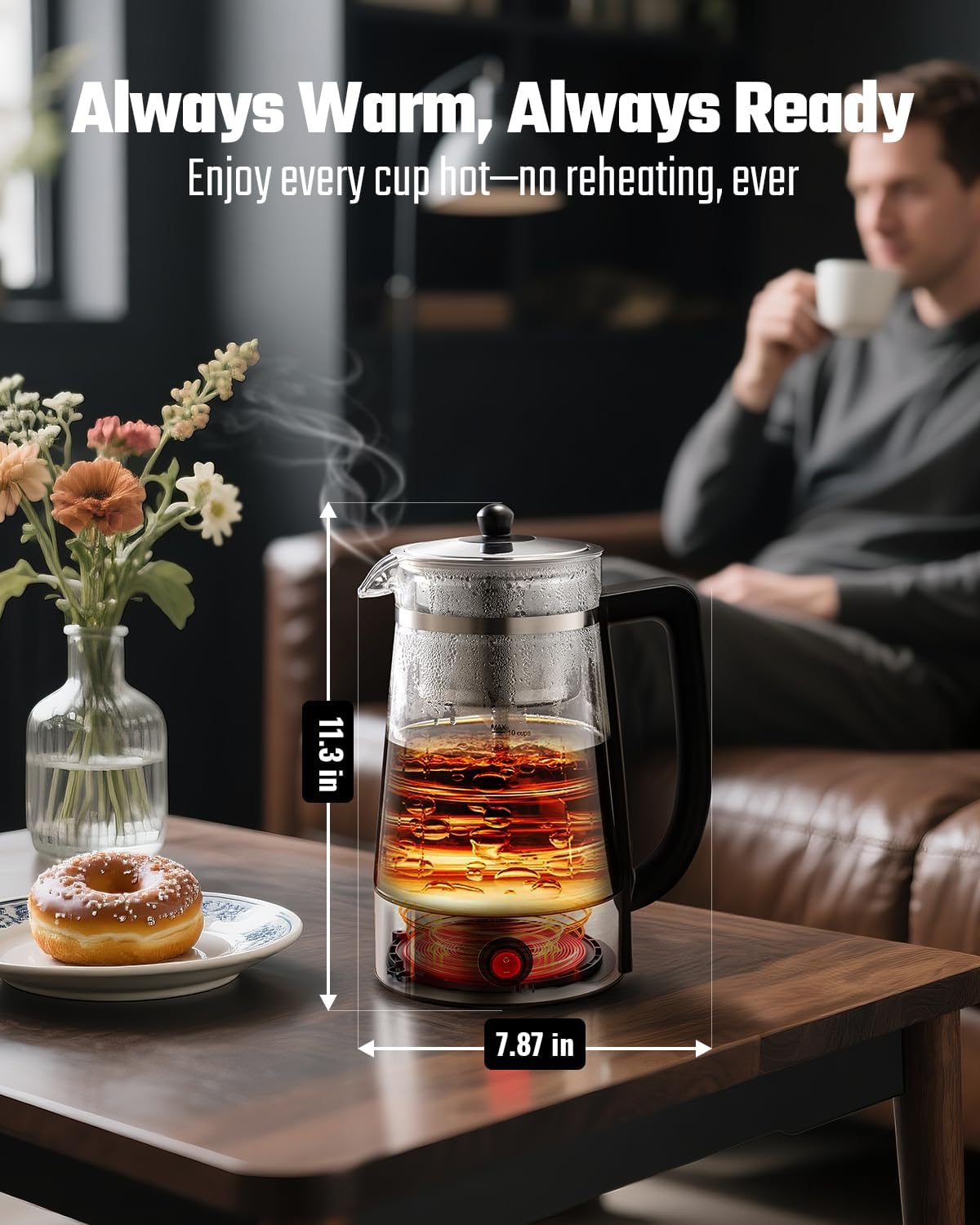 KIDISLE 10-Cup Plug Powered Filtered Stovetop Electric Percolator Coffee Brewer - Borosilicate Glass Carafe, Stainless Steel Filter Basket, Lid, 1000W, 9-11 Cups Capacity, Auto Keep-Warm Cycle, Food-Grade Materials, Visual Control Over Brewing Cycle