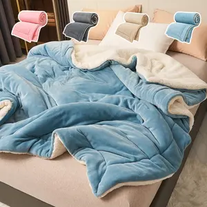 1pcs Solid Color Milk Velvet Shearling Thickened Warm Winter Quilt Blanket, Ultra Soft Comfortable and Warm Thick Blanket, Ideal Christmas and New Year Gift, Perfect for Snuggling on Cold Nights and Home Decor, Soft Fleece Blanket