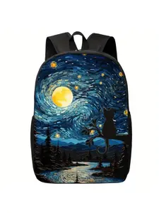 Van Gogh Starry Night Inspired Backpack - Large Capacity Lightweight School Bag with Adjustable Shoulder Straps, for College, Travel, Work - Durable Backpack for Men & Women (Black), Backpack for School, Daily Commute, Artistic Design,