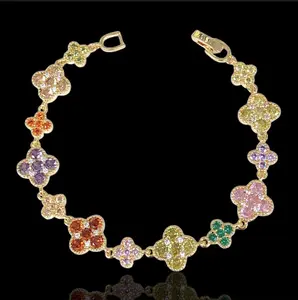 MULT COLOR CLOVER GOLD FILLED BRACELET