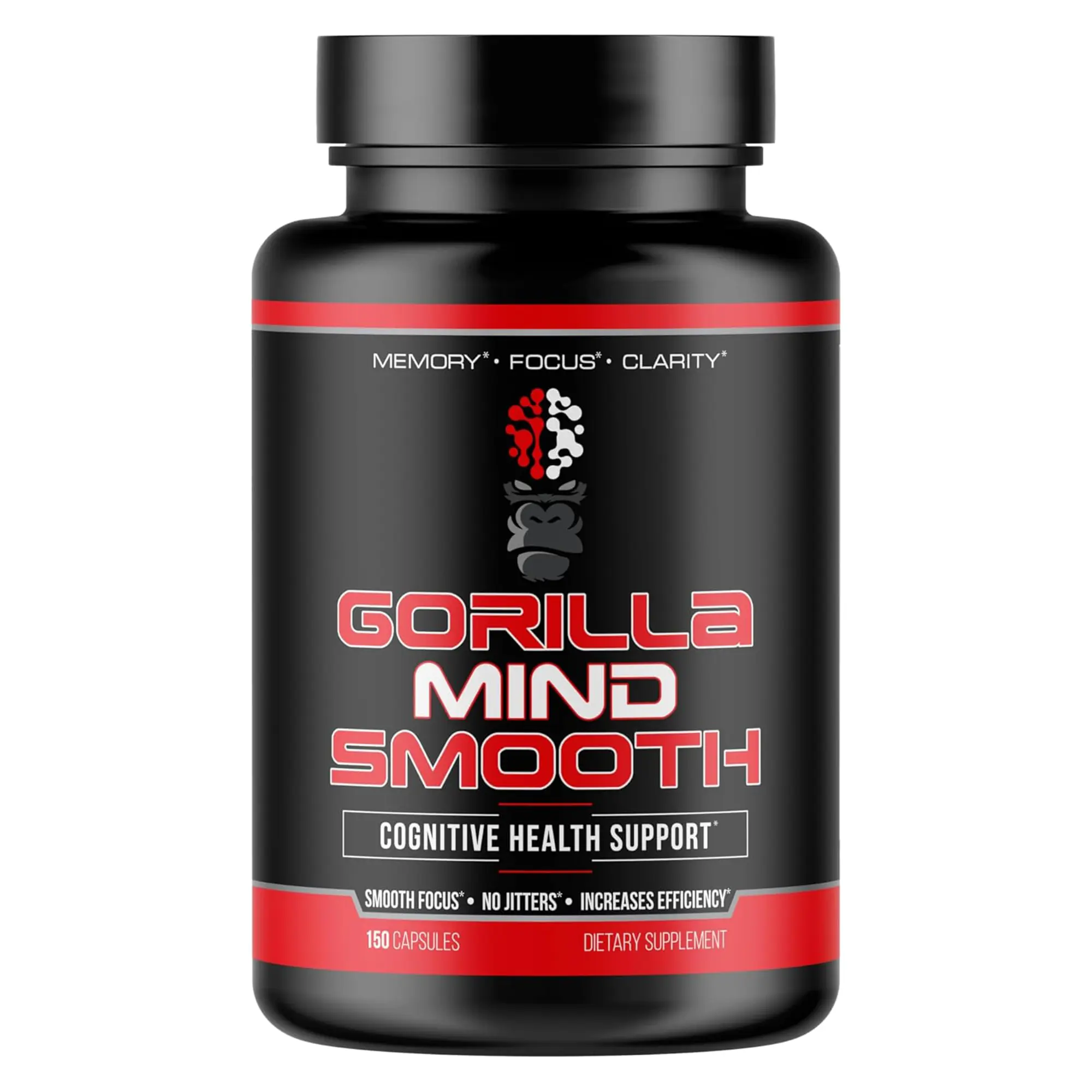 Gorilla Mind Smooth Stim-Free Nootropic Brain Health Supplement - Self Care Products, 30 Servings, No-Sugar Capsules for Health & Nutrition Support