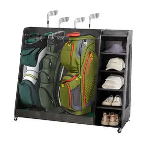 Heavy-Duty Wooden Organizer Storage Rack with 3 Drawers, Holds 2 Stand Bags & 14+ Golf Clubs, Stores Balls, Shoes & Accessories, for Garage, Indoor-Outdoor Use, Easy Assembly
