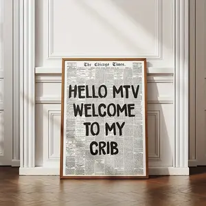 1 Piece "Welcome to My Pad" Hi-MTV Retro 70s Font Poster ​     – Vintage newspaper-style printed wall art, frameless canvas decorative painting, perfect for living room, bedroom, or home office – Adorable room decor