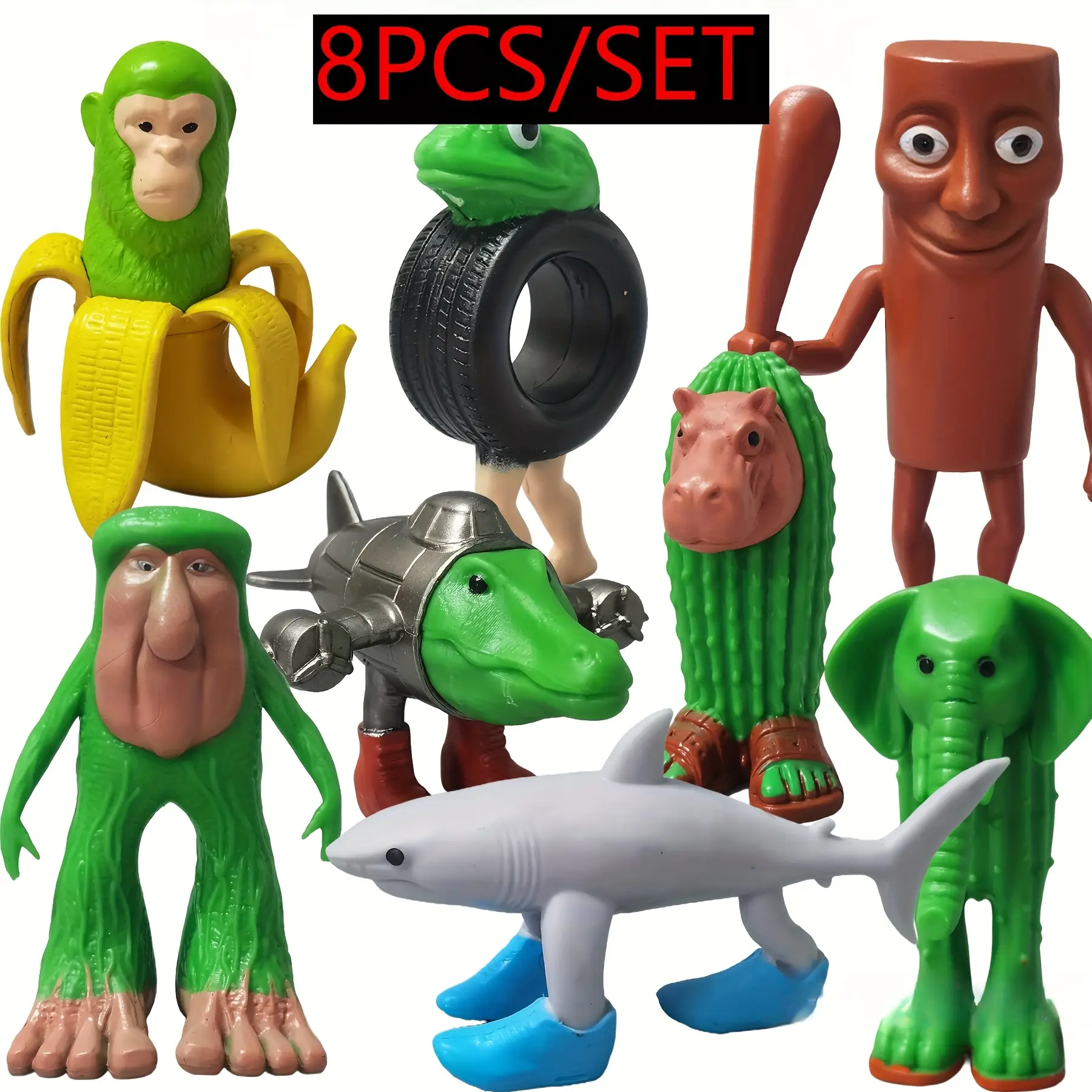 8pcs 1 Set Italian Brainrot Plastic Toy Figures Tung Tung Tung Sahur Tralalero Tralala Decorative Sculptures, Desktop Ornaments, Halloween Christmas,