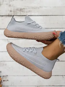 Women's Minimalist Knit Sneakers, Walking Shoes, Slip-On Footwear with Neutral Tones and Clean Silhouette for Versatile Everyday and Casual Outfits
