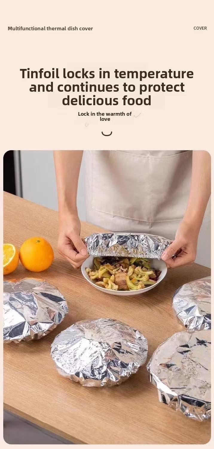 Elastic Aluminum Foil Food Covers Reusable Lids Fit Bowls Plates Keep Fresh Warm For Home Parties Picnics Meal Prep Leftovers Microwave Safe Easy Clean Replace Plastic Wrap 50Pack 100Pack 150Pack Fit 411 Inches Practical Kitchen Tool