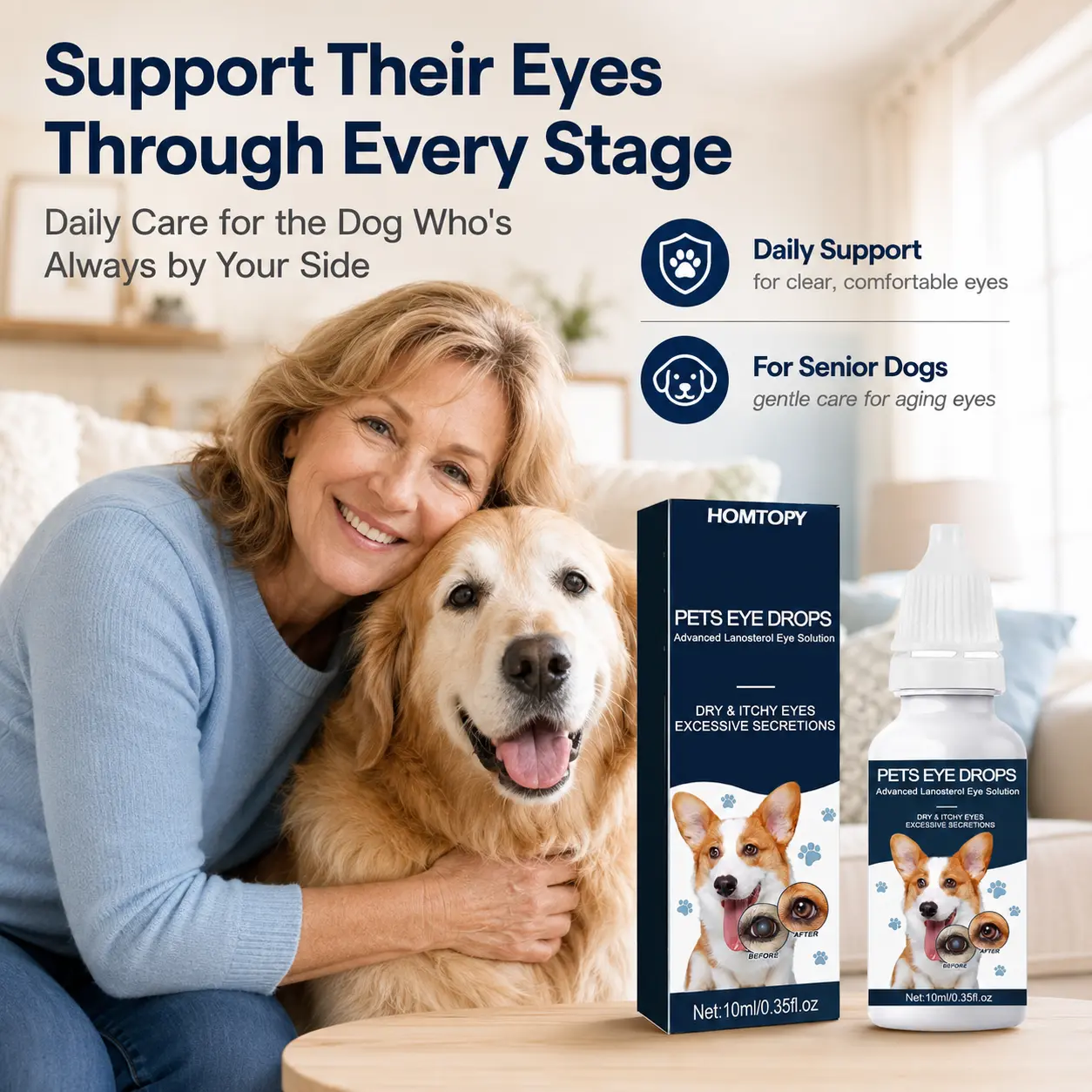 Pet eye drops containing lanosterol to relieve and prevent cloudy, dry, itchy, and excessively secreting eyes. 10 ml for daily eye care. Suitable for all dog breeds.