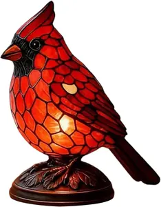 Cardinal Lamp, Generic Vintage Realistic Handmade Stained Red Bird Night Light, Suitable for Bedrooms and Living Rooms, Christmas Ornament