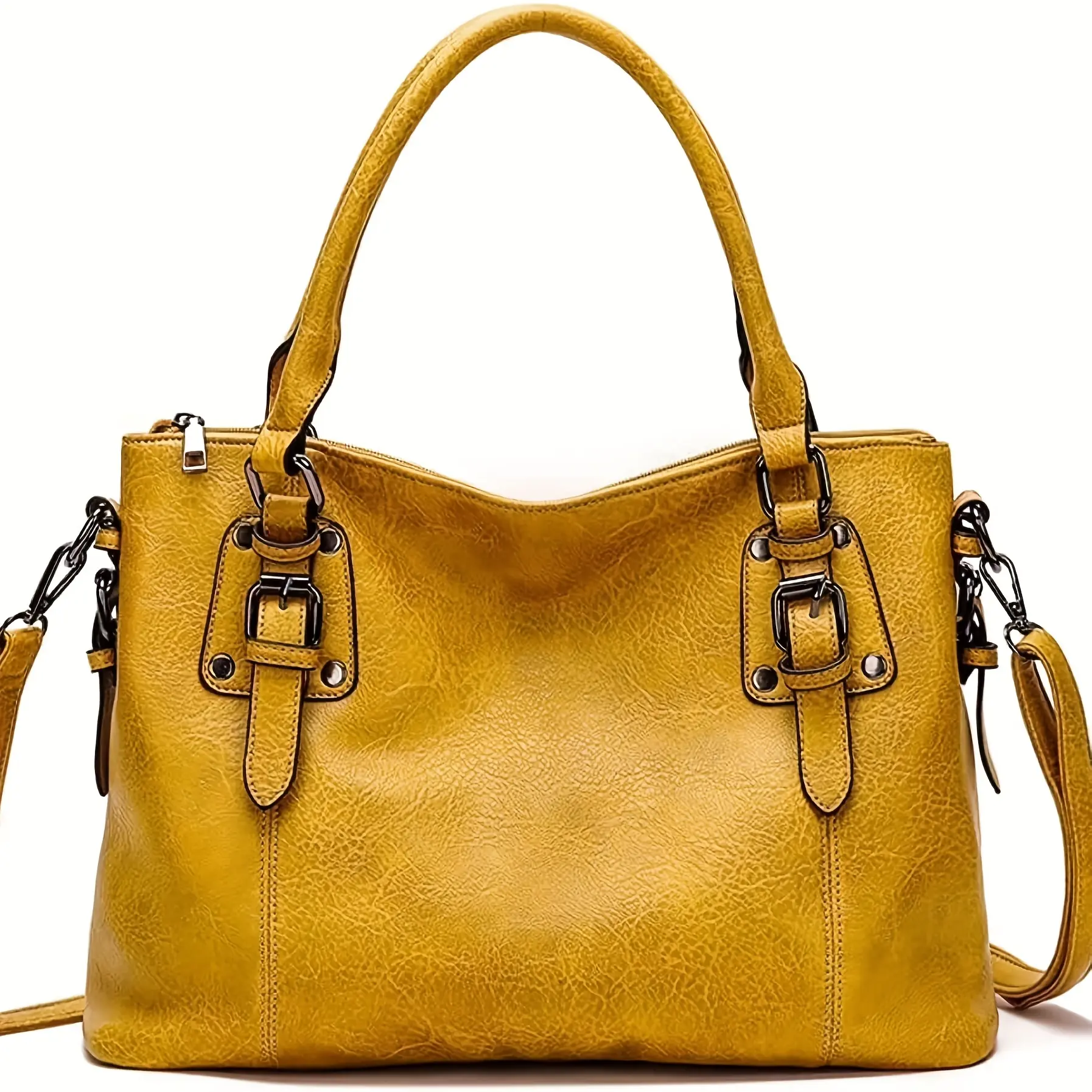 Vintage Textured Women Tote Bag, Large Capacity Stylish Shoulder Handbag, Adjustable Crossbody Bag For Women, Elegant Purse For Commuting Dating Shopping Travel, Mustard Yellow