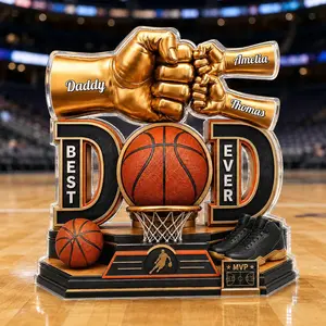 Personalized Basketball Fist Bump Acrylic Block, Custom Dad and Kids Photo Plaque, Fathers Day Gift for Husband Basketball Dad