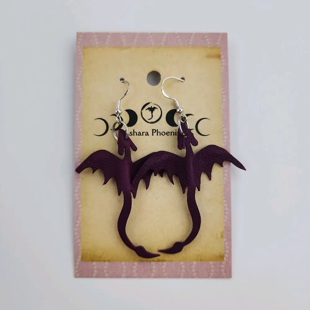 Soul pink, Pink Dragon singles Earrings Handcrafter Leather Celestial Earrings
