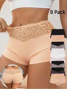Sexy Floral Lace Women's Lingerie, Fashion Leopard Print Elegant Panties, Comfortable Breathable Elastic Fit Daily Wear Everyday, 8 Pack, Floral Lace Panty
