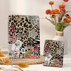Artistic Newspaper Leopard Print Patchwork Element with Pen Slot Four-Corner Shockproof Tablet Case,Suitable for iPad Mini, Air, Pro 4,5,6,7(2017,2018,2019,2020,2021,2022,2023,2024,2025 models),and SamsungS6,7,8,9,10FE + A7 LTE tablet cases