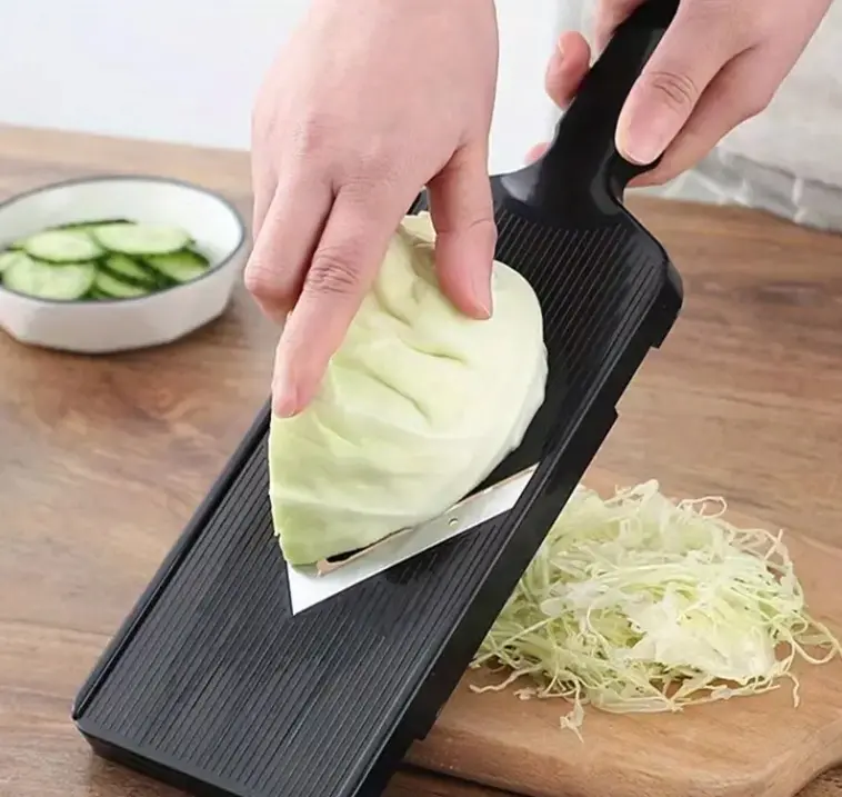 Stainless Steel Cabbage Slicer - Multi-Purpose Manual Slicer-Grater Peelers, Cutter, Kitchen Utensil with Ergonomic Black Handle for Easy Grip, Precise Cutting, Durable Kitchen Prep Use