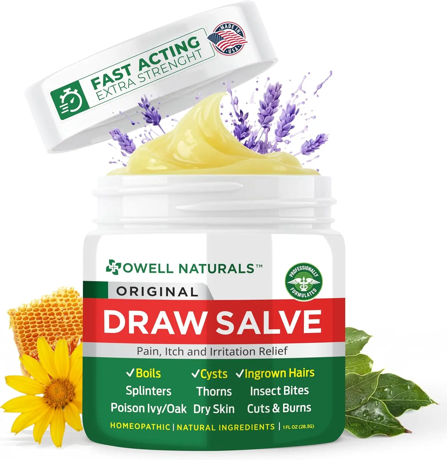 OWELL Naturals Drawing Salve Ointment for Boil & Cyst Removal, Deep Ingrown Hair, Splinter Remover, Bug Spider Bites, Bee Sting, Mosquito Itching, Poison Ivy