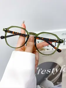 New Fashion Tr Retro Large Oval Flat Mirror Glasses, Tortoiseshell Glasses, High Quality Unisex Street Style Eyewear, Daily Wear Decorative Sunglasses