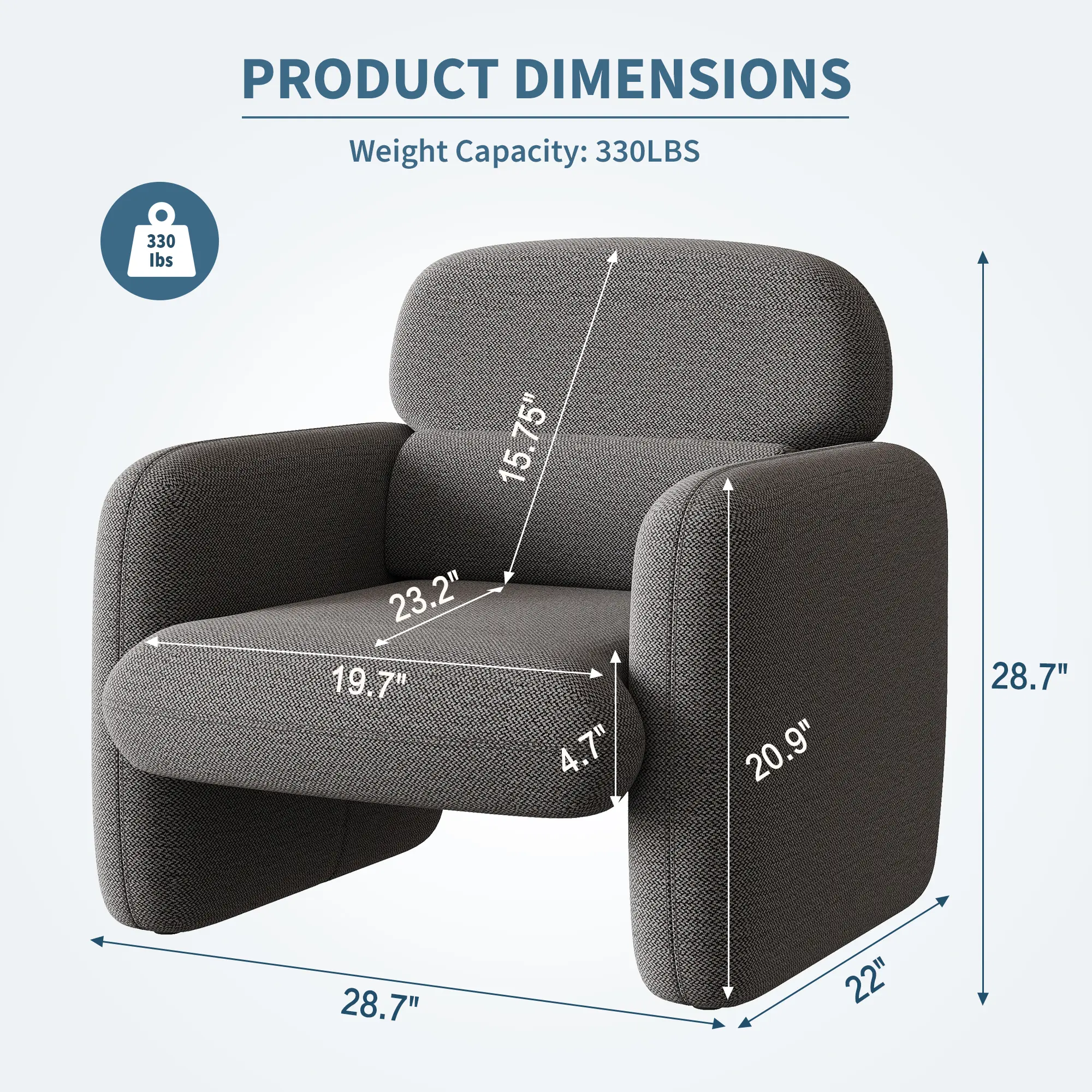 Modern Lounge Chair for Living Room – Comfortable Ergonomic Armchair with Sturdy Hardwood Frame, Durable Organic Fiber Upholstery, Ideal for Home, Office, Bedroom, or Apartment