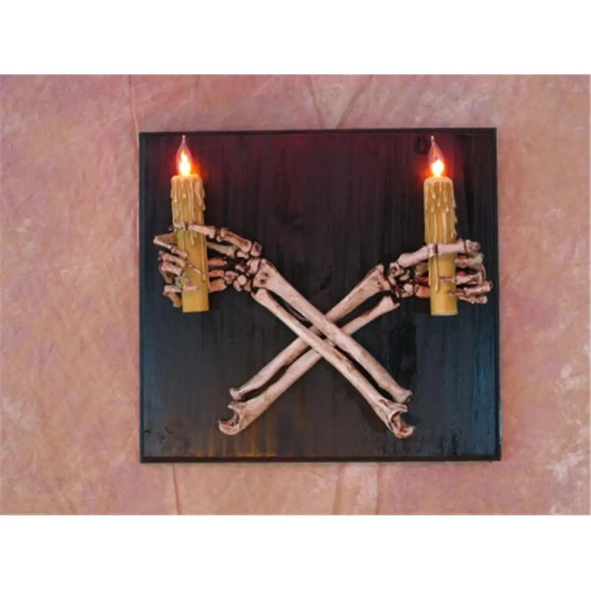 Skeletons and More SCON-600 Lightweight Woody Wood Wall Sconce, Gothic Eerie Decor Crossed Skeleton Arms Candle Holder, Home Decor Light Fixture for Anywhere to Light Up Your Space