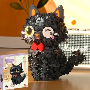 Cute Black Cat Building Blocks Set, Blossom Kitten Model with Changeable Eyes, Mini Animal Building Kit for Kids & Adults, Collectible Home Decoration & Ideal Christmas Birthday Gift for Cat Lovers