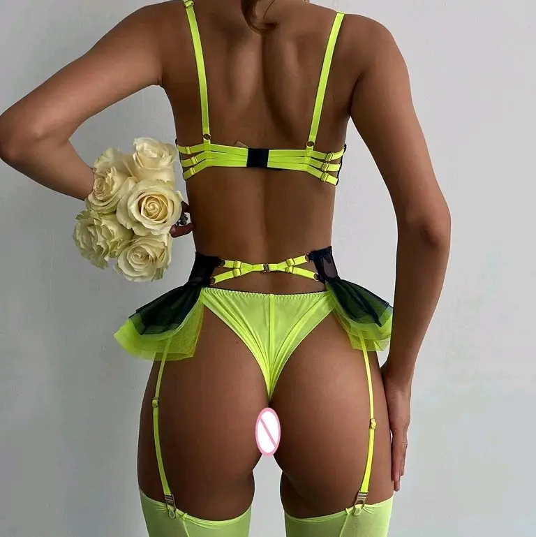 Neon Ruffled 5 piece lingerie Set