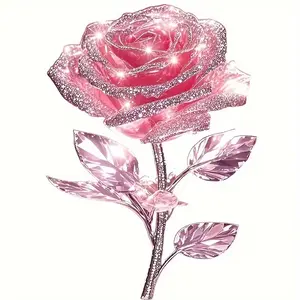 2pcs 6 Inch Cartoon Flash Crystal Rose Vinyl Stickers, Self Adhesive Flowers for Car Laptop Truck Motorcycle Window Wall