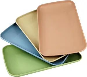 Wheat Straw Plates,4 Pack Rectangular Dinner Plates,Dinner Dishes Lightweight Plates Salad Plate for Kitchen Camping -  (4, multicolour)