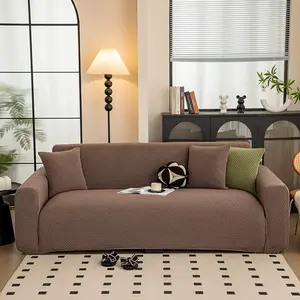Four-season Universal Woven Texture Elastic All-inclusive Sofa Cover, Pet-friendly and Suitable for Straight Row Integrated Sofa, Thickened Durable Fabric, Simple Nordic Style, Easily Create a Warm Living Room Atmosphere