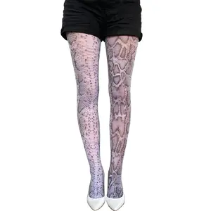 White Snakeskin Pattern Tights for Women
