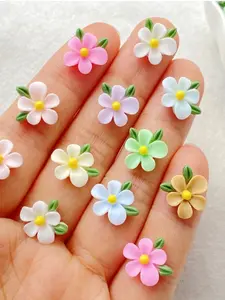 60 Piece Mixed Resin Mini Flower Leaf Flat Back Figurines, Colorful and Versatile, Perfect for Nail Art, DIY Crafts, Jewelry Making, Flower Design Nails