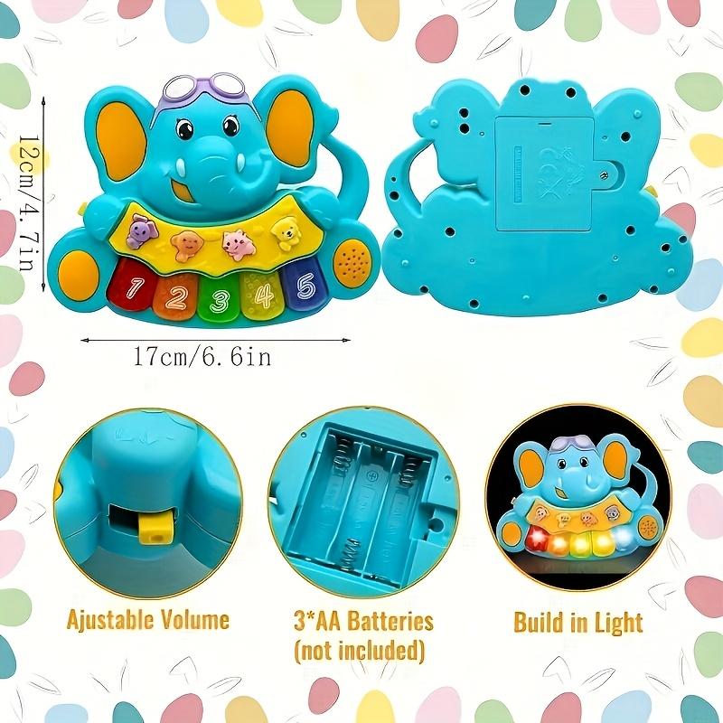 Interactive elephant musical toy, an educational piano with lights and sound effects for toddlers, safe touch play, helps children learn colors, the alphabet, and develop sensory skills.A Christmas and birthday gift (random colors, batteries not included