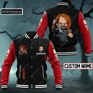 Personalized Chucky & Tiffany Horror Baseball Jacket, Bride of Chucky Varsity Outerwear, Scary Movie Merch